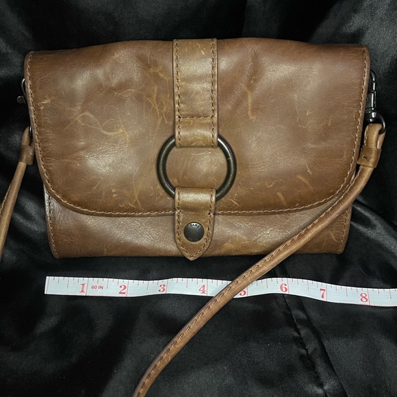 Frye brown leather fold flap crossbody purse. Used. - Picture 7 of 7
